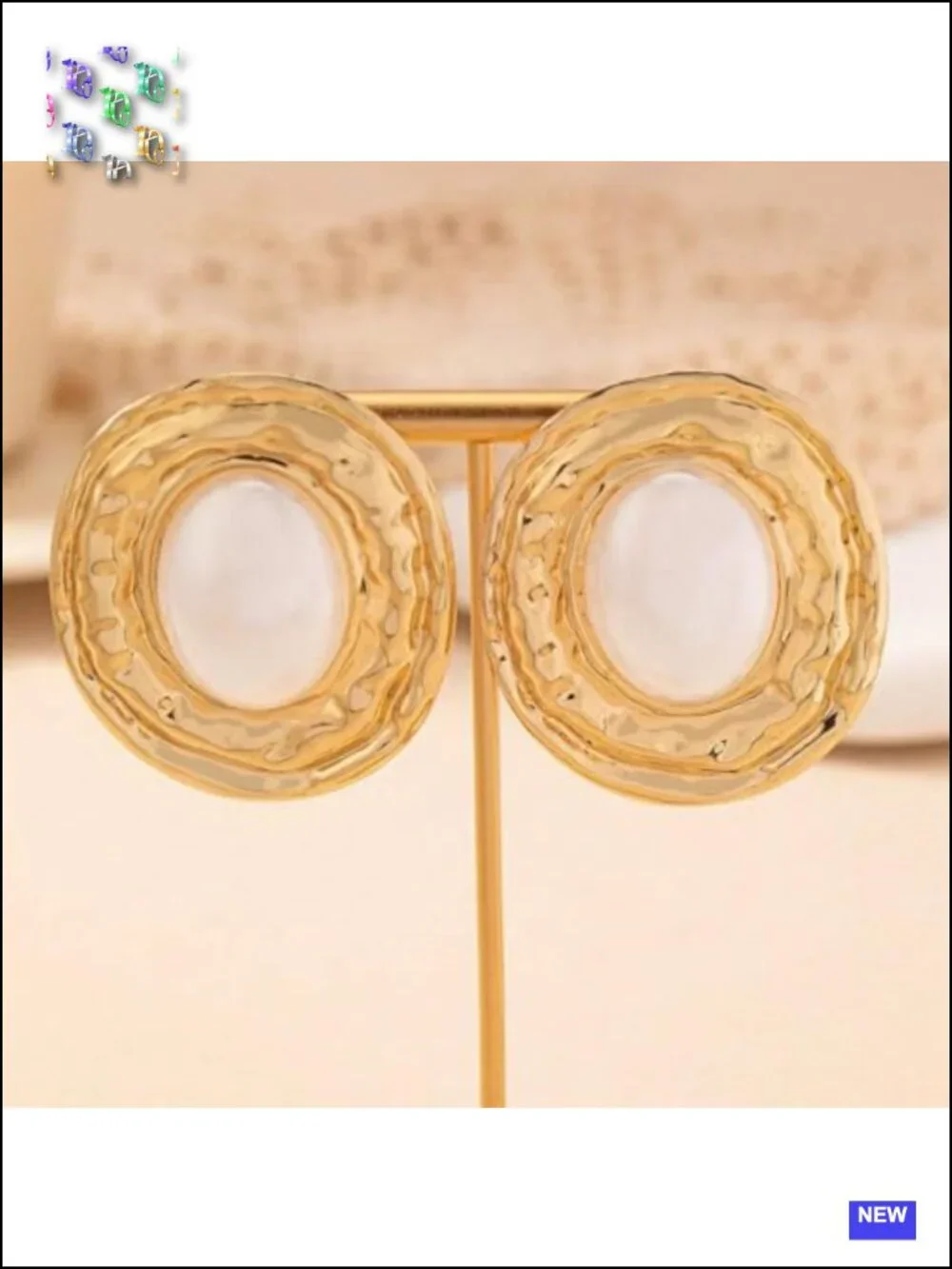 Large Gold Pearls Oval Dangling Earrings for Women Vintage Geometric Two Tone